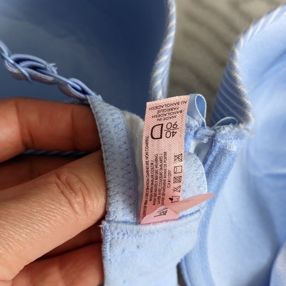 LA vie en rose pastel blue striped push up t shirt bra size 40D B075 - Picture 2 of 7